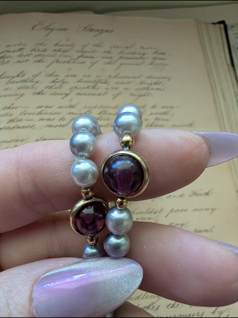 Classic Pearl and Garnet Station Necklace - Women's Jewelry - Picture 6 of 10